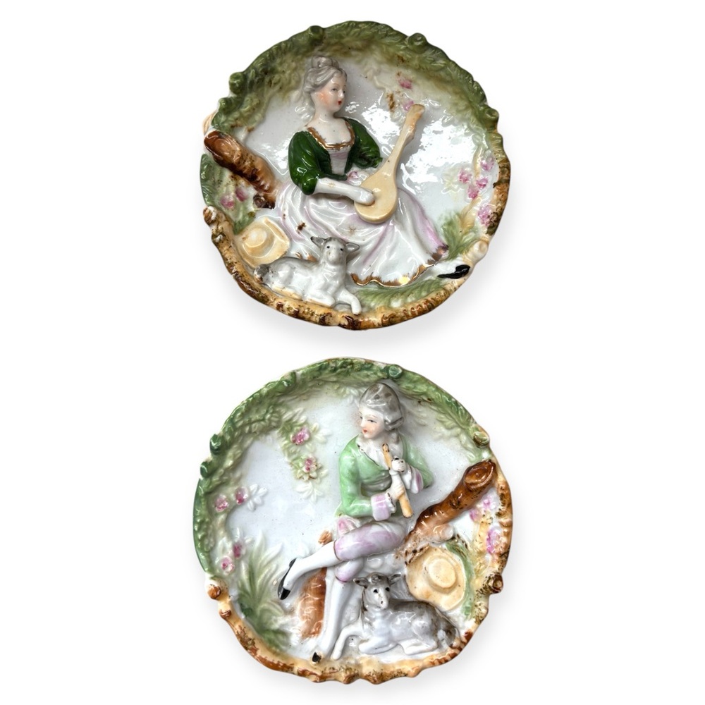 3D Relief Porcelain Plaques Wall Hanging European Aristocrats French Victorian